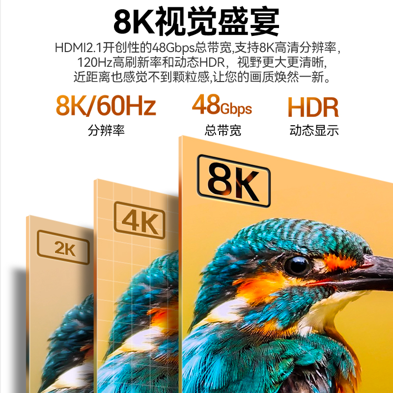 山泽hdmi2.1高清线8k电脑显示器视频连接线 电视机顶盒投影仪屏线 - 图1