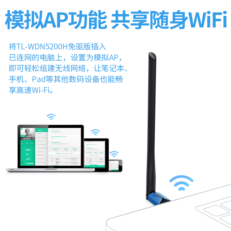 TP-LINK 免驱动USB无线网卡台式机电脑笔记本5G双频600M wifi6接收器TL-WDN5200H无限发射AP外置大功率穿墙王 - 图2