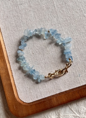 原创设计天然海蓝宝碎石项链