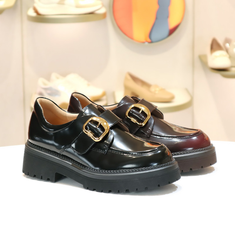 KISSCAT接吻猫2025新款真皮厚底乐福鞋小D扣增高小皮鞋KA65152-50,淘宝优惠券,粉丝福利购,淘宝优惠卷