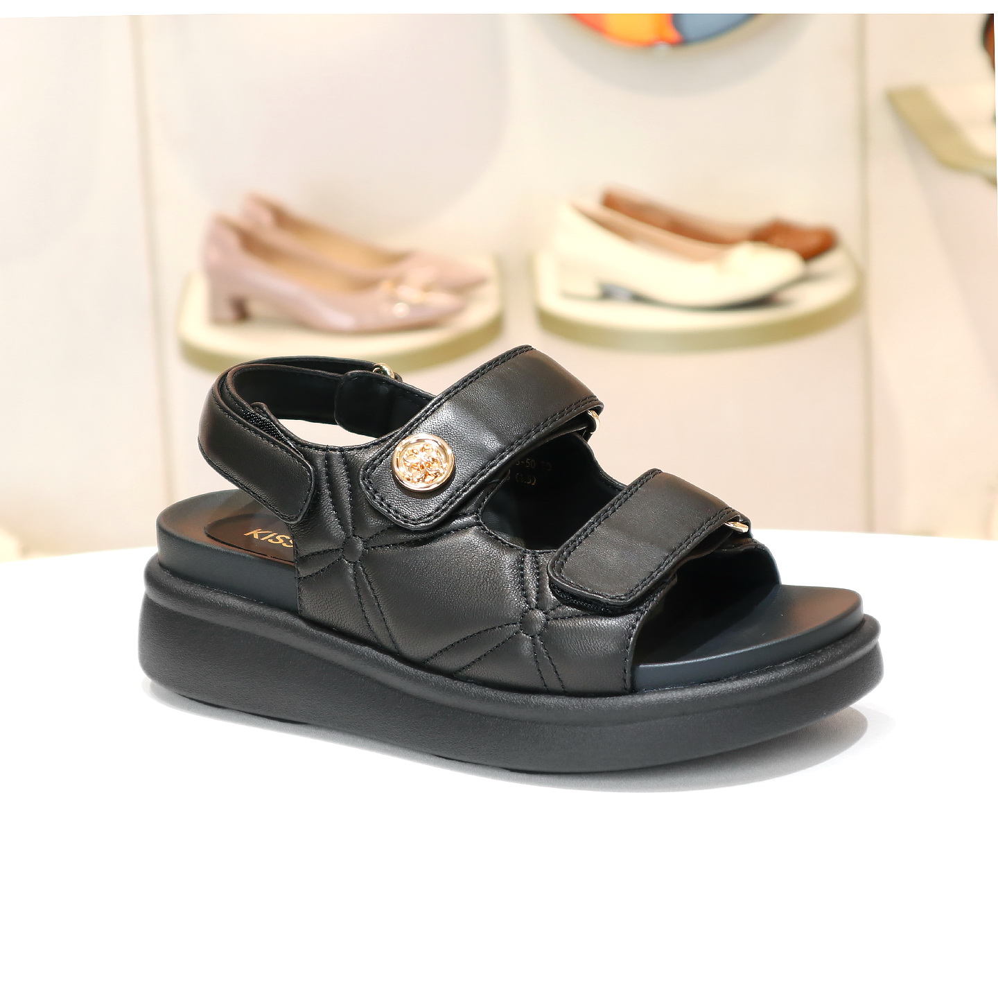 特价KISSCAT接吻猫2025真皮厚底小香风凉鞋魔术贴凉鞋KA65303-50 - 图3