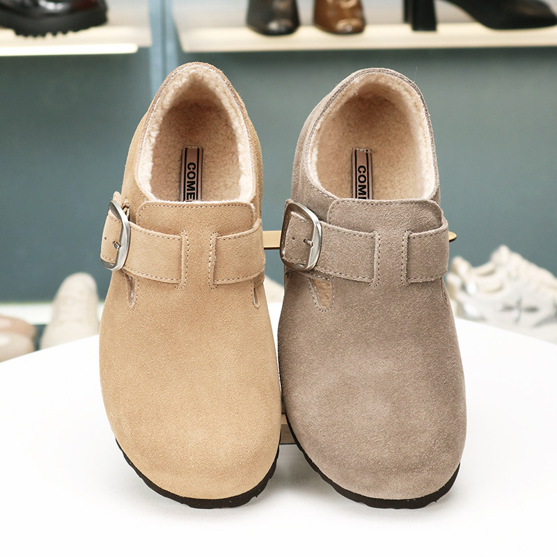 COMELY康莉2025冬季加绒平底勃肯鞋牛皮舒适一脚蹬单鞋KBH48892,淘宝优惠券,粉丝福利购,淘宝优惠卷