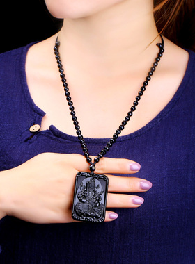 本命佛方形黑曜石八大守护神吊坠