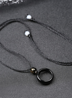 黑曜石指环锁骨链生日礼物吊坠