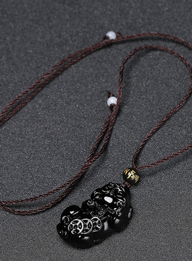 男女天然黑曜石貔貅男士佛珠吊坠