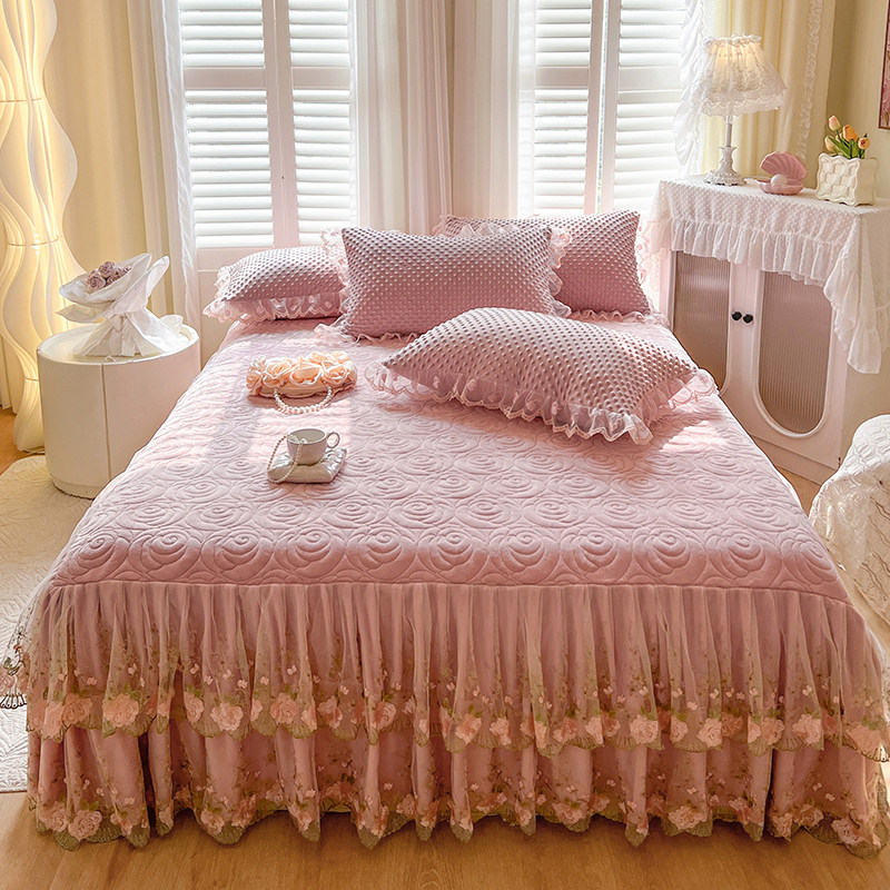 冬天加厚牛奶绒床笠罩床裙二合一床罩带花边全包防滑夹棉床单床套,淘宝优惠券,粉丝福利购,淘宝优惠卷