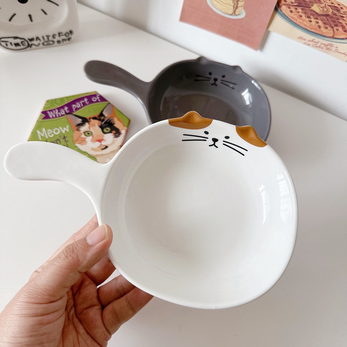 韩国ins猫咪陶瓷带把手柄盘子家用餐盘碗焗饭烤盘水果零食小菜碗,淘宝优惠券,粉丝福利购,淘宝优惠卷