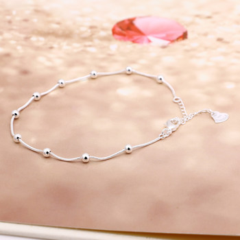 S925 ເງິນ sterling ງູກະດູກຕ່ອງໂສ້ບານ bead anklet ແມ່ຍິງພາສາຍີ່ປຸ່ນແລະເກົາຫຼີແບບງ່າຍດາຍ niche ການອອກແບບນັກສຶກສາປ່າໄມ້ແບບຕ່ອງໂສ້ anklet ລະຄັງ