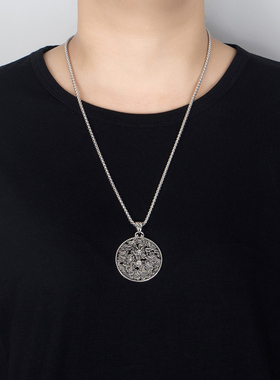 925银银盒子链男项链复古龙牌