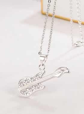 新款S925纯银吉他吊坠项链女简约冷淡风轻奢小众设计感锁骨链礼物