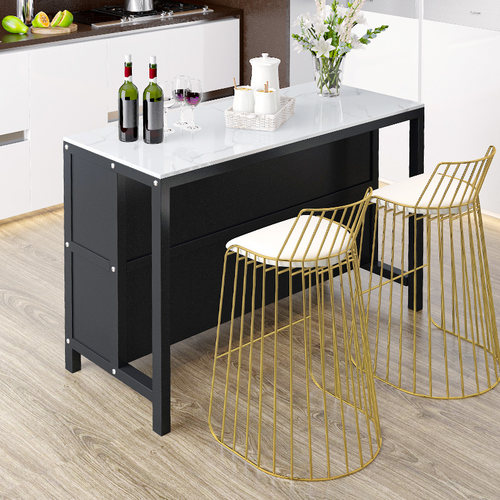 厨房料理中岛操作切菜吧台家用多功能餐边柜大理石开放式餐桌一体 - 图0