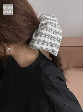 复古条纹方巾发圈女韩系