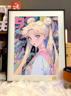 星空《潮派水冰月》水兵月月野兔水手月亮夜礼服假面动漫装饰画