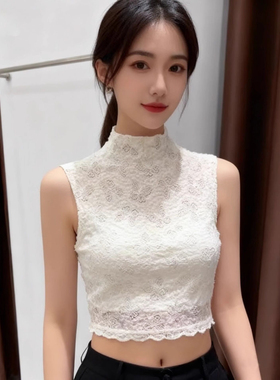 杏色蕾丝半高领假领秋冬打底