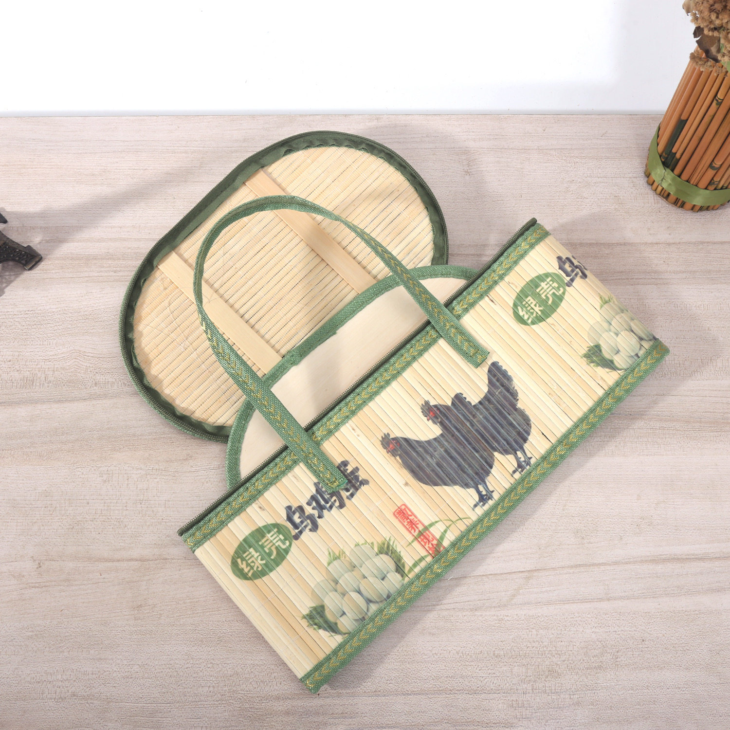 空盒子绿壳乌鸡蛋礼盒竹编手提椭圆竹制篮现货折叠竹篮筐篓,淘宝优惠券,粉丝福利购,淘宝优惠卷