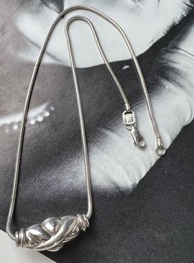 足银项链S999足银吊坠纯银项链个性一体项链欧美古董首饰中古银饰