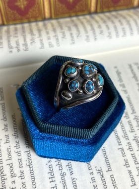 美国纳瓦霍手工孤品古董首饰 925纯银天然睡美人绿松石戒指男女款