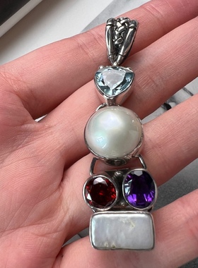 925银马贝珍珠吊坠古董首饰