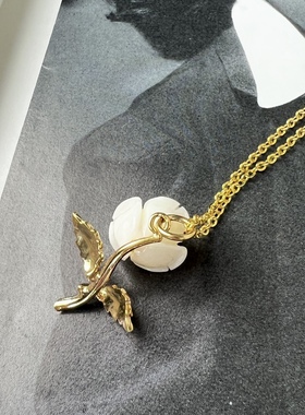 天然宝石吊坠白色项链台湾出口回流古董首饰vintage花朵吊坠