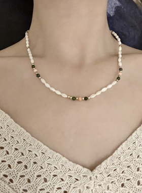 天然珍珠母贝项链和田玉碧玉