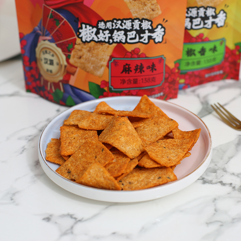 卧龙锅巴手工花椒锅巴宵夜解饿小吃网红锅巴休闲零食品小包装138g - 图1