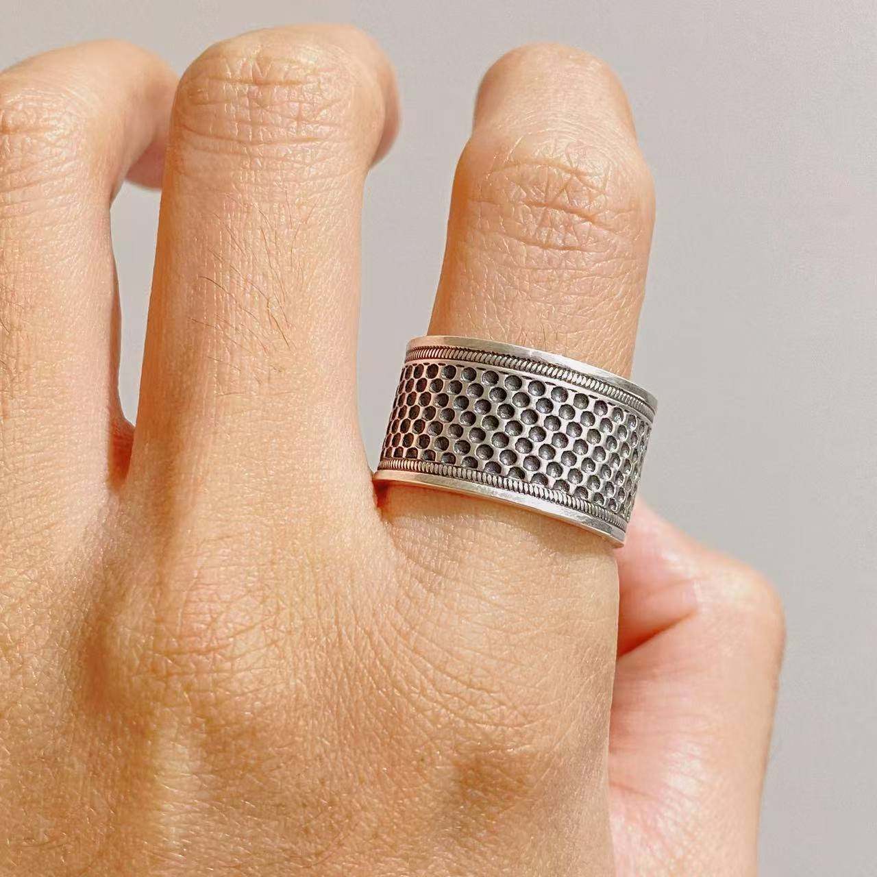 999纯银加宽顶针吉祥戒指防扎手缝纫银指套箍顶针箍款复古,淘宝优惠券,粉丝福利购,淘宝优惠卷