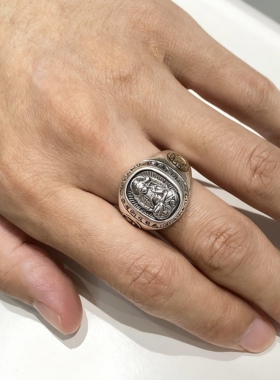 新款足银990十二生肖本命佛心经戒指男士时尚戒指开口调节指食戒