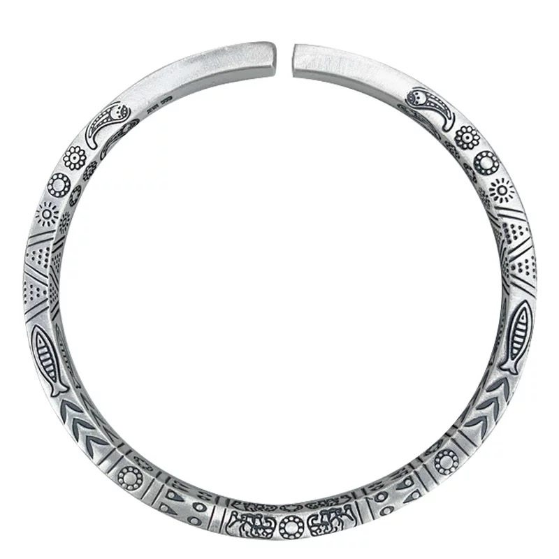 足银999图腾方型手工个性复古手镯男士开口女款手环,淘宝优惠券,粉丝福利购,淘宝优惠卷