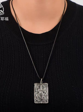 999纯银武财神关公吊坠足银霸气男士复古项链护身吊牌保平安送人