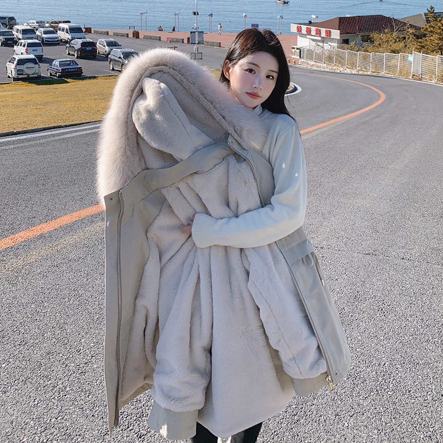 大码胖mm工装加绒加厚大毛领派克服女连帽收腰显瘦高级感棉衣外套,淘宝优惠券,粉丝福利购,淘宝优惠卷