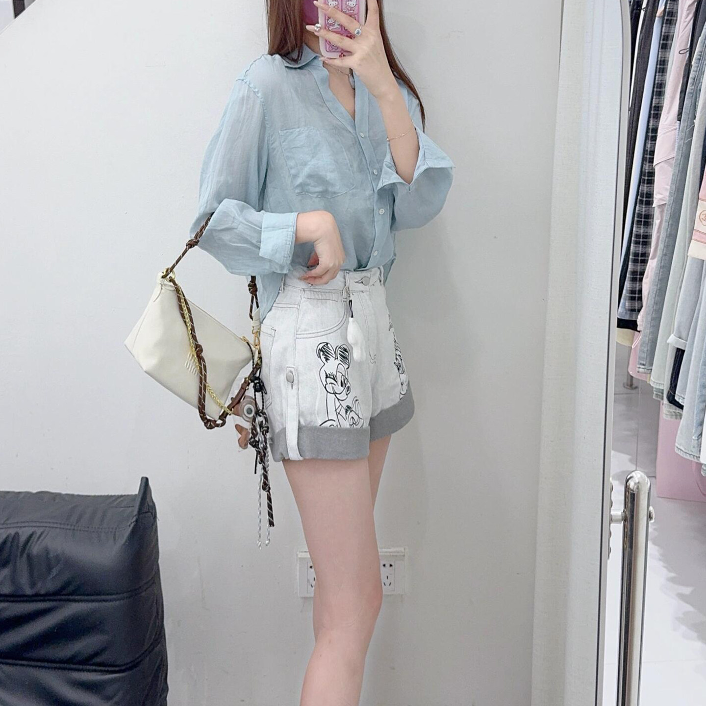 300斤胖mm大码复古米奇卡通印花牛仔短裤女宽松显瘦高腰直筒裤子,淘宝优惠券,粉丝福利购,淘宝优惠卷