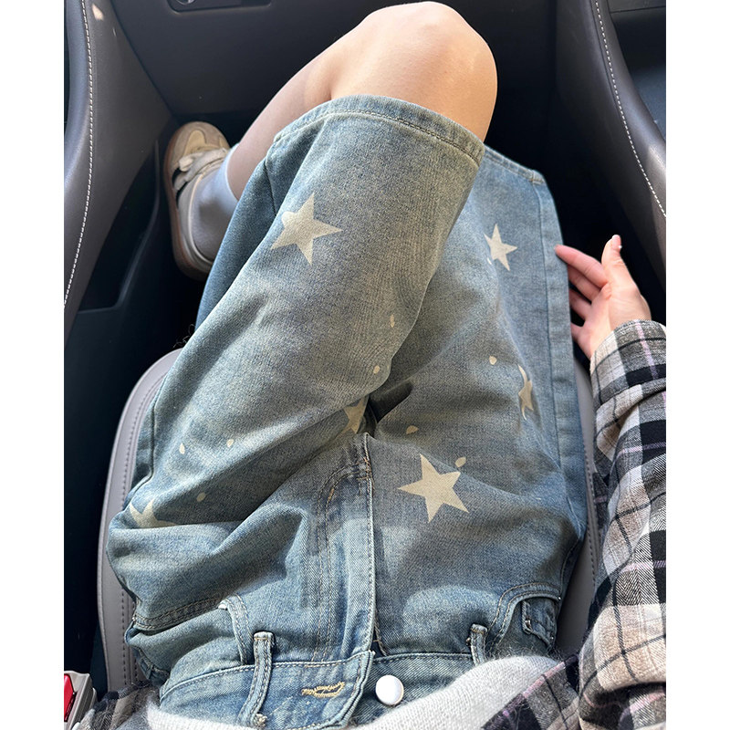 300斤胖mm大码女装复古星星印花牛仔短裤女宽松百搭阔腿五分裤子,淘宝优惠券,粉丝福利购,淘宝优惠卷