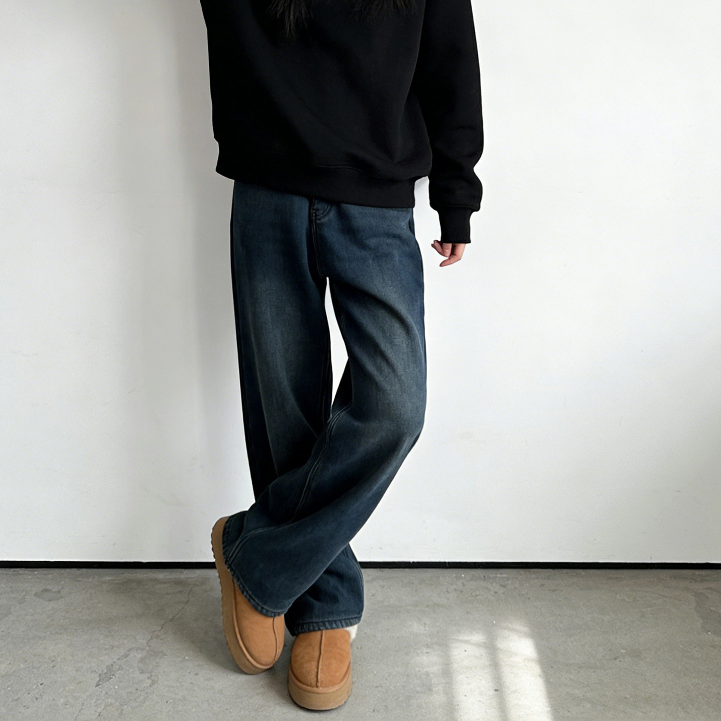 300斤大码胖mm宽松阔腿直筒牛仔裤女冬季加绒加厚高腰垂感保暖裤,淘宝优惠券,粉丝福利购,淘宝优惠卷