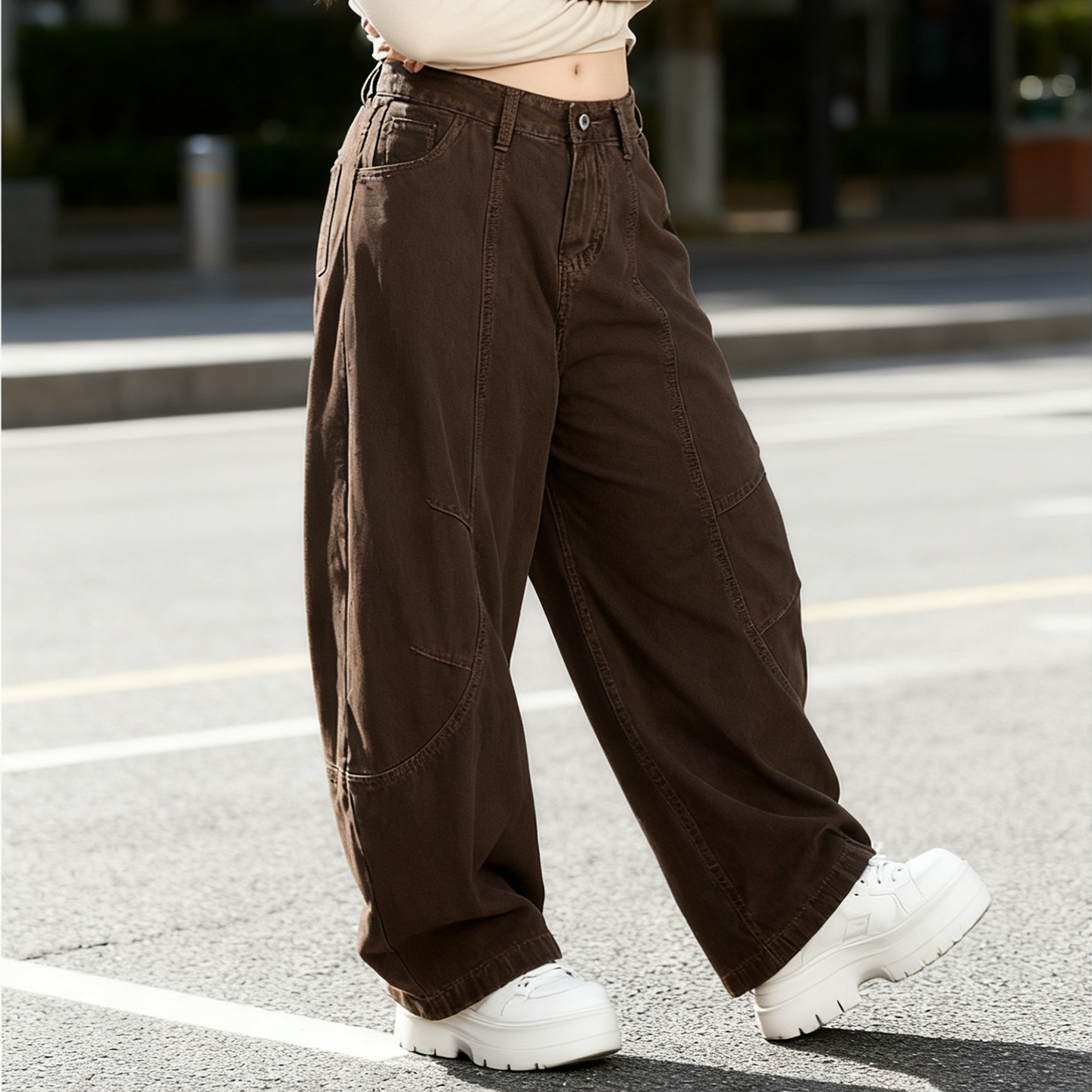 大码女装胖mm美式复古阔腿水洗牛仔裤女高腰宽松显瘦拖地弯刀长裤,淘宝优惠券,粉丝福利购,淘宝优惠卷