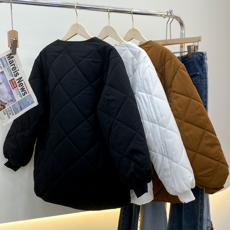 300斤特大码女装胖mm秋冬菱格无领加厚棉衣棉服宽松显瘦短外套女,淘宝优惠券,粉丝福利购,淘宝优惠卷