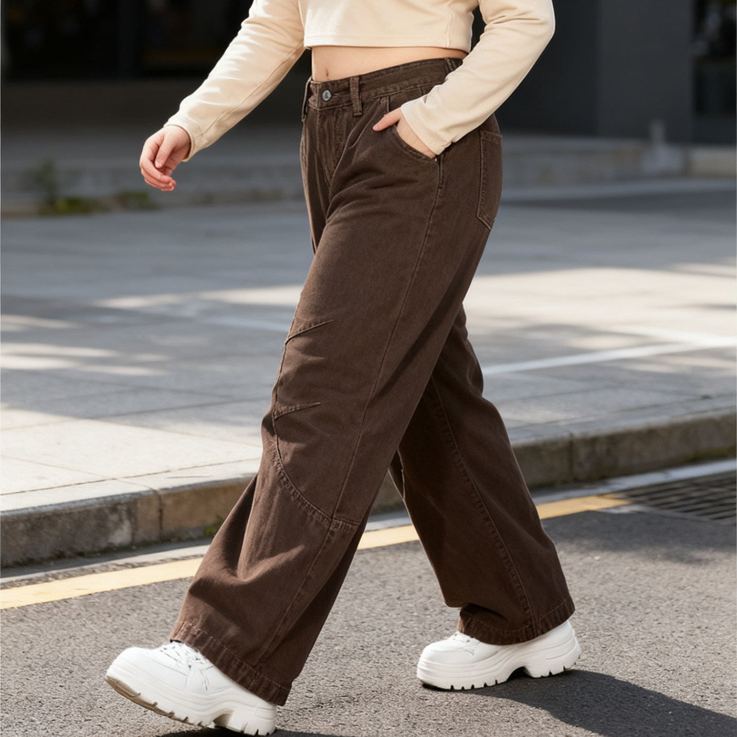 大码女装胖mm美式复古阔腿水洗牛仔裤女高腰宽松显瘦拖地弯刀长裤,淘宝优惠券,粉丝福利购,淘宝优惠卷