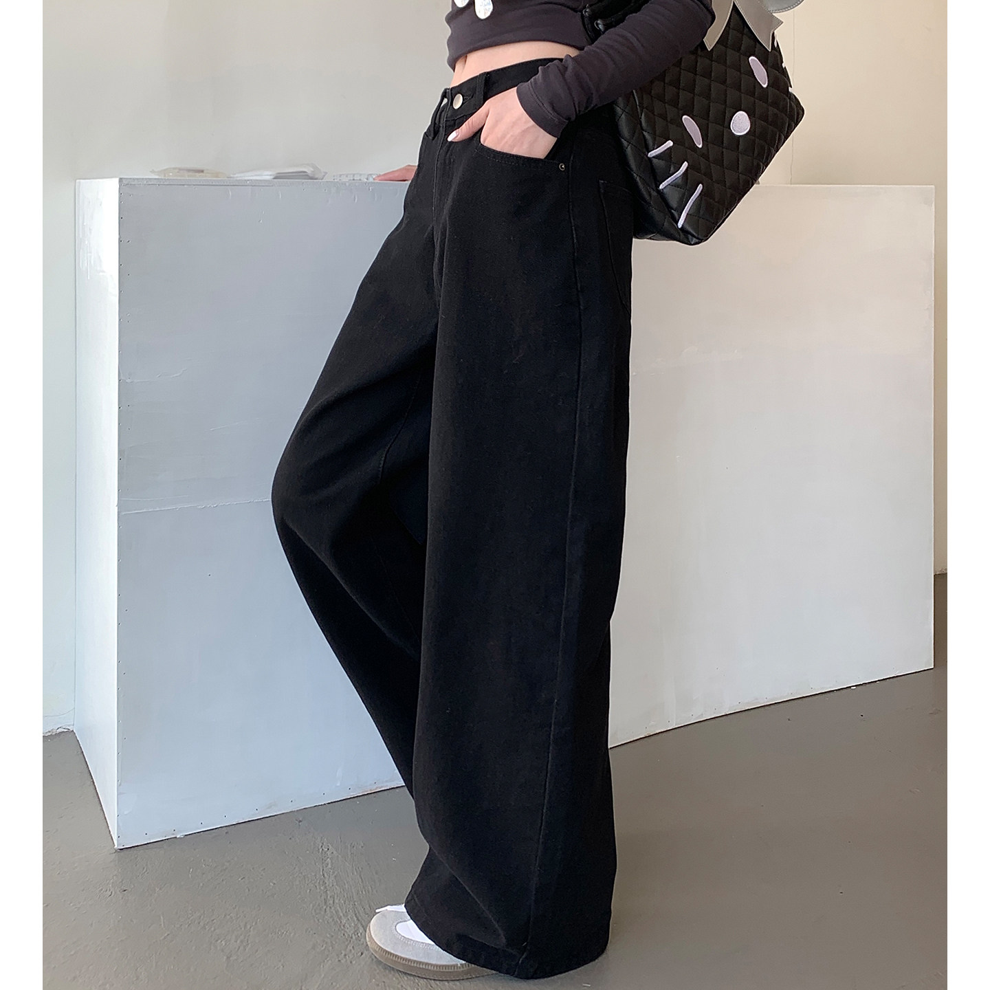300斤胖mm大码美式复古黑色阔腿牛仔裤女高腰宽松直筒拖地长裤子,淘宝优惠券,粉丝福利购,淘宝优惠卷