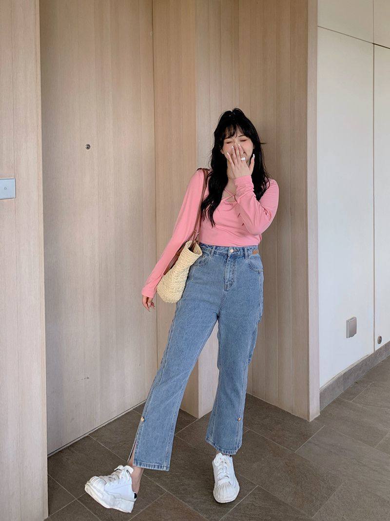 特大码女装2-300斤高腰开叉九分牛仔裤胖mm宽松百搭直筒阔腿裤子,淘宝优惠券,粉丝福利购,淘宝优惠卷