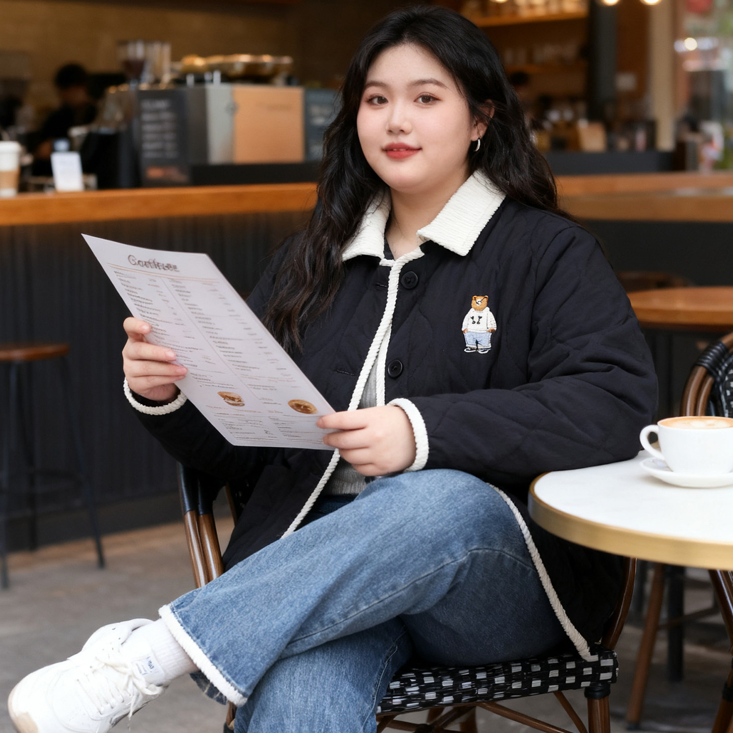 2025秋冬季大码女装胖mm小熊刺绣菱格棉服外套女宽松显瘦保暖棉衣,淘宝优惠券,粉丝福利购,淘宝优惠卷