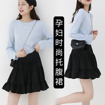 Pregnant woman short dress 2022 Summer boomers Fashion 100 Exterior Wearing 100 pleats high waist Belly Half Body Dress a wordskirt