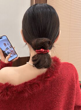 中国风红色珠子发圈女新年