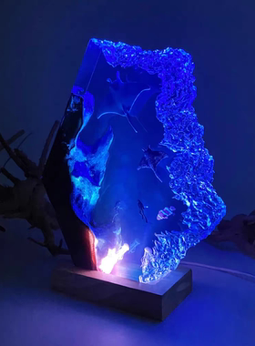 手作海底世界景观魔鬼鱼和潜水员树脂实木小夜灯氛围灯摆件礼物