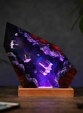 手作galaxy resinlamp星球大战树脂小夜灯氛围灯太空飞船大战摆件