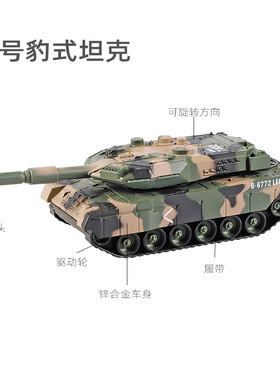 经典豹2/虎式坦克合金军事模型声光儿童玩具生日礼物桌面摆件礼物