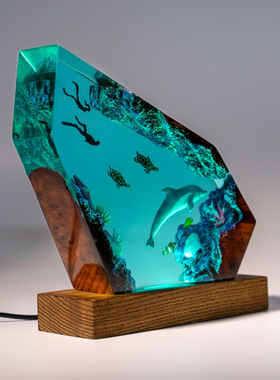 海底世界海豚与蓝唐鱼热带鱼珊瑚礁小夜灯床头灯氛围灯摆件礼物