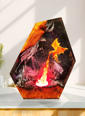 实木树脂飞龙翼龙喷火龙喷火喷电原子吐息小夜灯床头灯氛围灯摆件