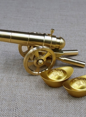 黄铜大炮轮子可转可放炮模型铜炮意大利炮玄关摆件礼品礼炮玩具