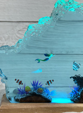海底世界景观美人鱼海龟珊瑚沉船热带鱼海浪小夜灯床头氛围灯摆件
