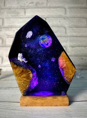 宇宙飞船宇航员太空人星球地球树脂小夜灯床头灯氛围灯摆件礼物