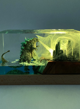 创意树脂海底世界怪兽哥斯拉喷电氛围灯家居装饰品礼物小夜灯摆件